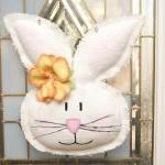 Easter Spring Girl Burlap White Bunny Door..