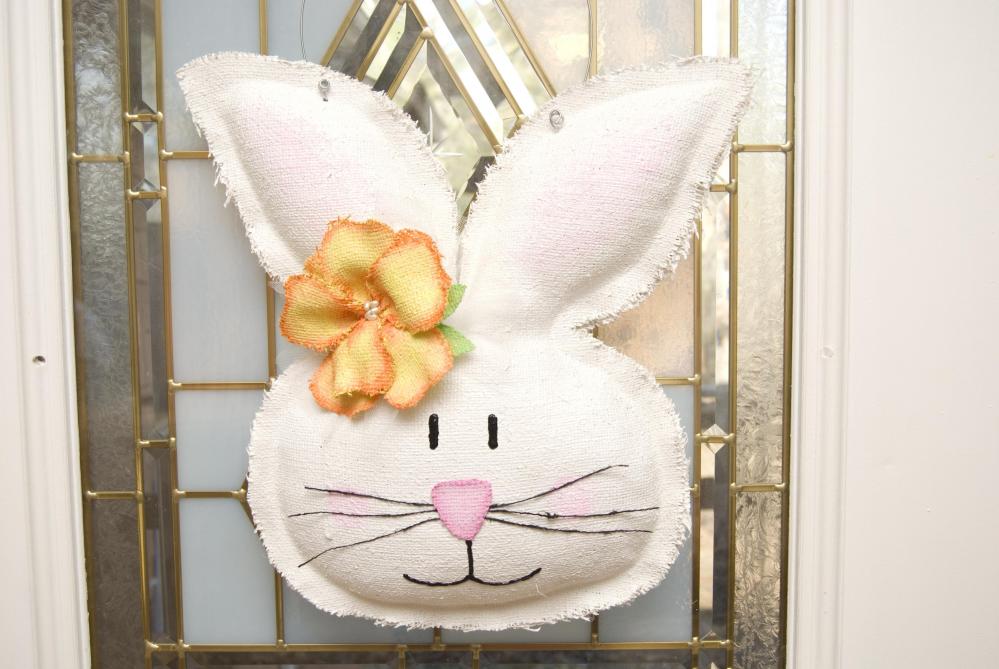 Easter Spring Girl Burlap White Bunny Door Hanger/greeter Wall Decor