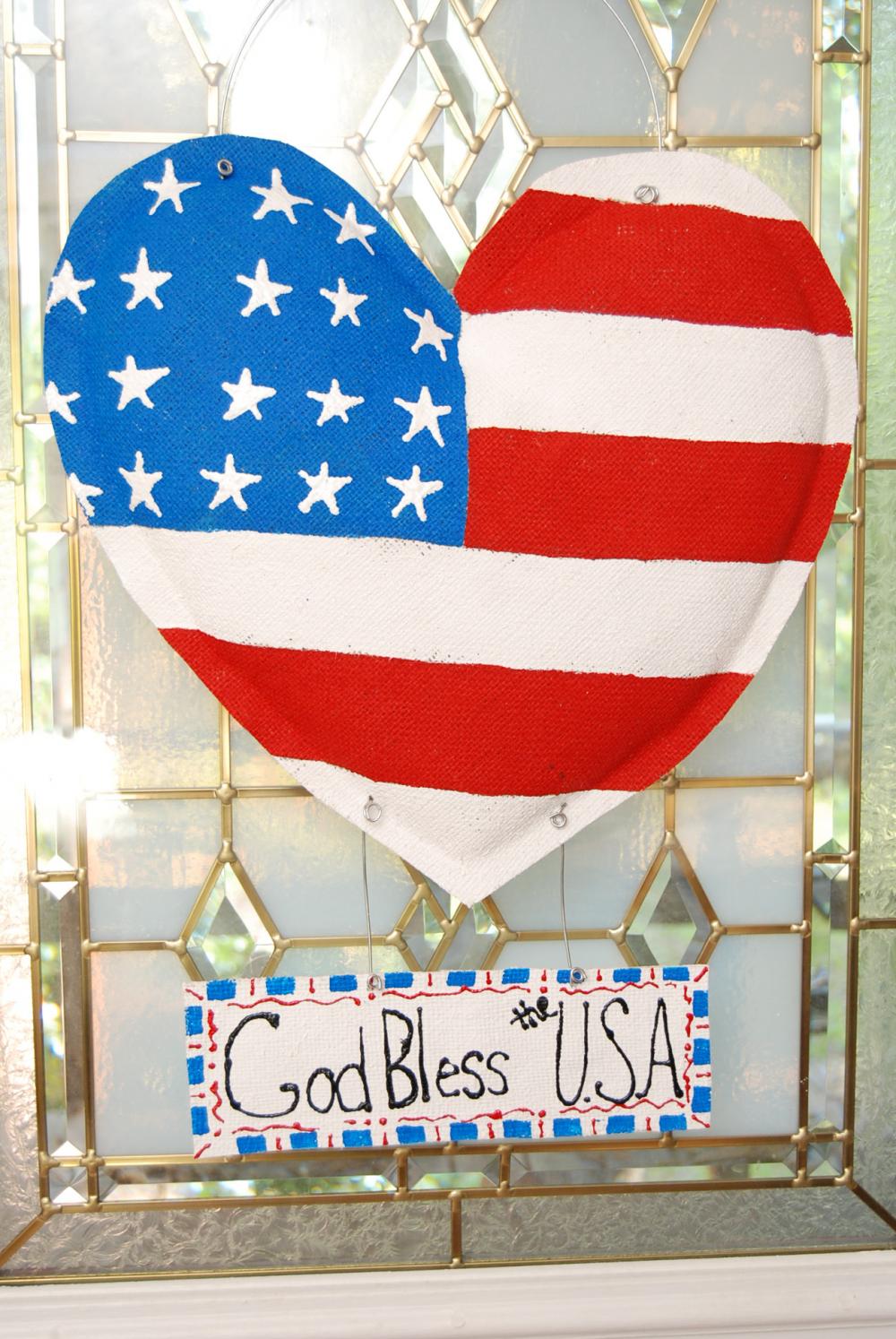 Burlap American Flag Heart Door Greeter